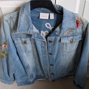 Like New Chico's Embroidered Jean Jacket Size 2 (12-14)